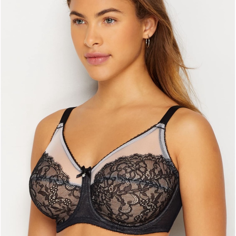 Wacoal Retro Chic Wireless Free Sheer Lace w/ Mesh 855186 Black Ivory Bra 42DD